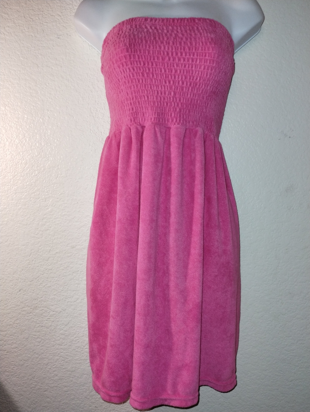 Younique Hot Pink Smocked Strapless Terry-cloth Sundress Size XL